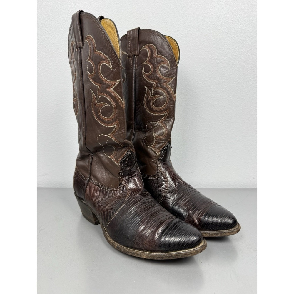 Vintage Nocona Teju Lizard Cowboy Boots Mens 7.5 Brown Exotic Leather Western